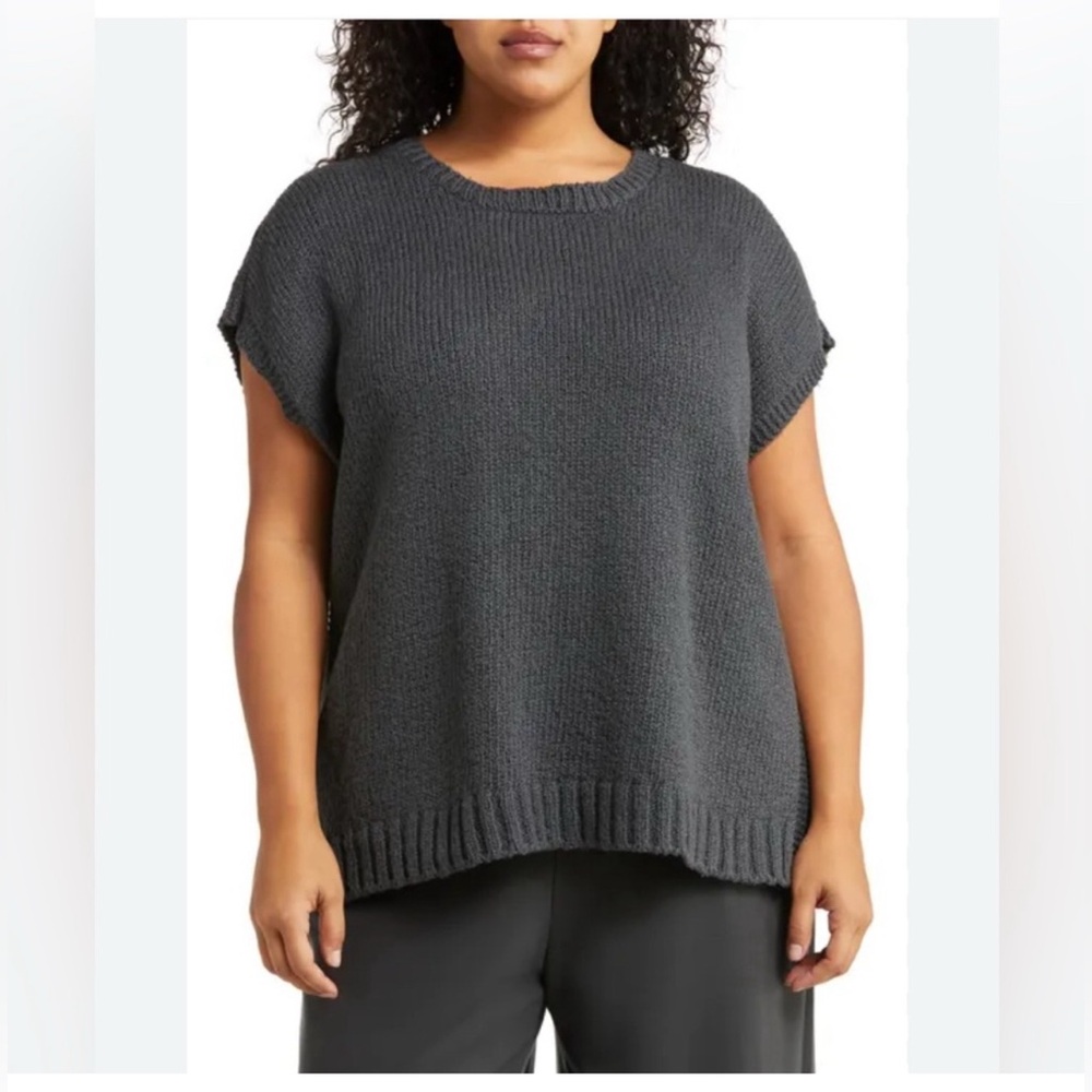 Eileen Fisher Womens Crew Neck Square Top Sleeveless Sweater XL Grey Spring